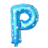 Balon Folie Metalizata Litera P, Vivimall, 40 cm, Cu Imprimeu Stelute, Umflati cu Heliu sau Aer, Ambalaj Individual, Pai inclus, Albastru - vivimall.ro
