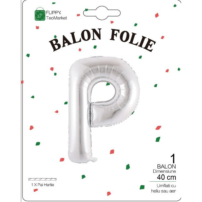 Balon Folie Metalizata Litera P, 40 Cm, Umflati Cu Heliu Sau Aer, Ambalaj Individual, Pai Inclus - vivimall.ro