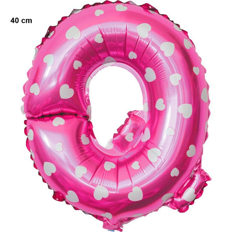 Balon Folie Metalizata Litera Q, Vivimall, 40 cm, Cu Imprimeu Inimioare, Umflati cu Heliu sau Aer, Ambalaj Individual, Pai inclus, Roz - vivimall.ro