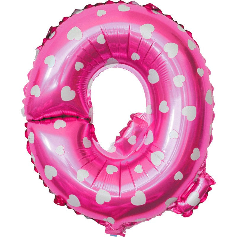 Balon Folie Metalizata Litera Q, 40 Cm, Cu Imprimeu Inimioare, Umflati Cu Heliu Sau Aer, Ambalaj Individual, Pai Inclus - vivimall.ro