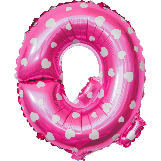 Balon Folie Metalizata Litera Q, 40 Cm, Cu Imprimeu Inimioare, Umflati Cu Heliu Sau Aer, Ambalaj Individual, Pai Inclus - vivimall.ro