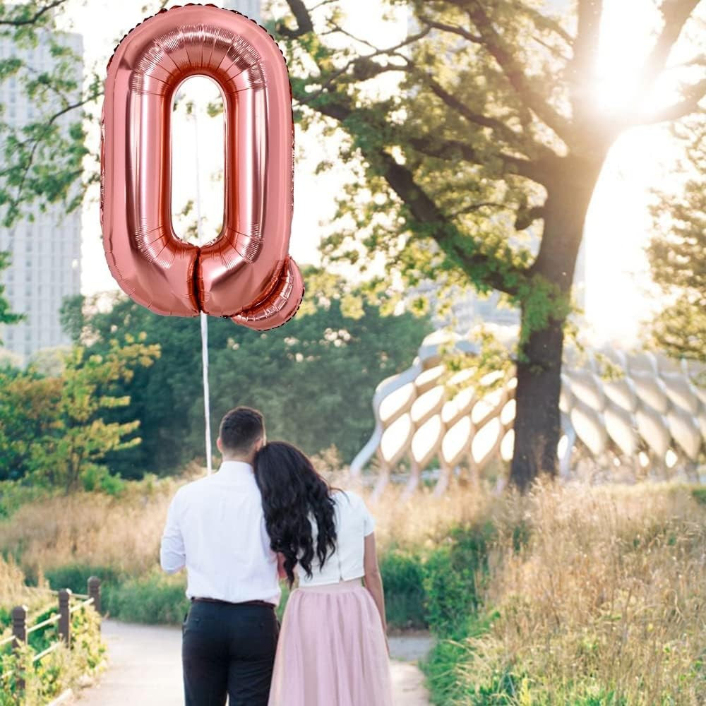 Balon Folie Metalizata Litera Q, 80 Cm, Umflati Cu Heliu Sau Aer, Ambalaj Individual, Pai Inclus, Rose Gold - vivimall.ro