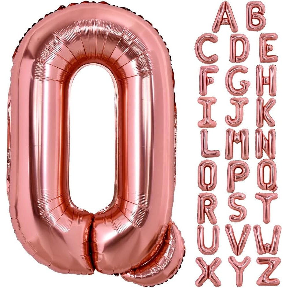 Balon Folie Metalizata Litera Q, 80 Cm, Umflati Cu Heliu Sau Aer, Ambalaj Individual, Pai Inclus, Rose Gold - vivimall.ro