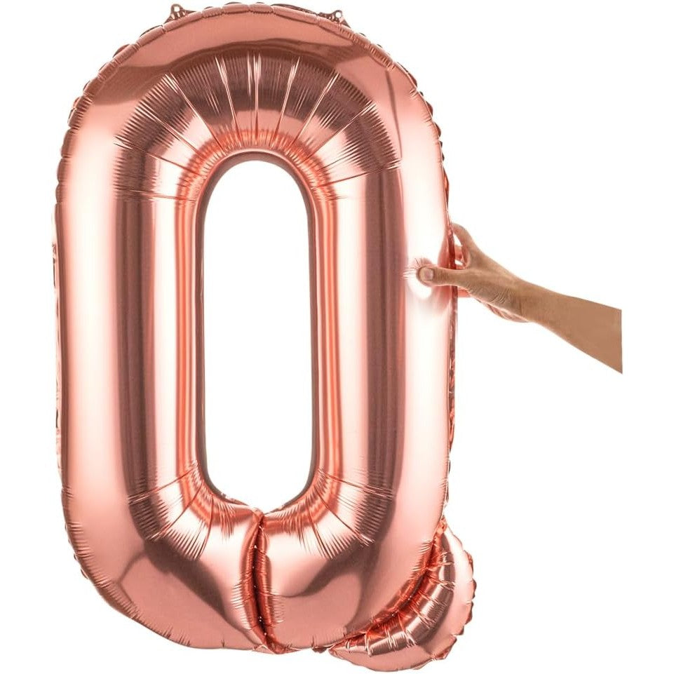 Balon Folie Metalizata Litera Q, 80 Cm, Umflati Cu Heliu Sau Aer, Ambalaj Individual, Pai Inclus, Rose Gold - vivimall.ro