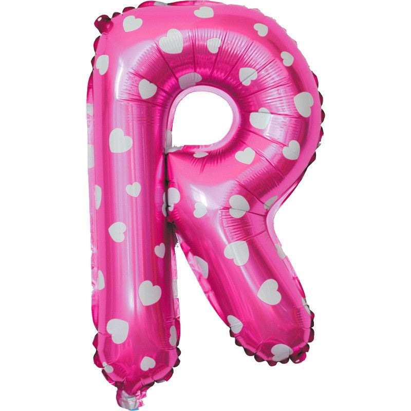 Balon Folie Metalizata Litera R, Vivimall, 40 cm, Cu Imprimeu Inimioare, Umflati cu Heliu sau Aer, Ambalaj Individual, Pai inclus, Roz - vivimall.ro