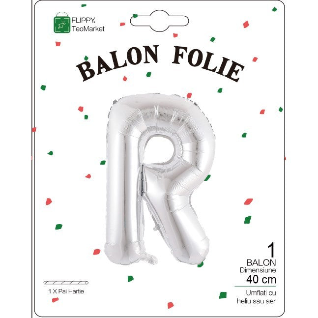 Balon Folie Metalizata Litera R, 40 Cm, Umflati Cu Heliu Sau Aer, Ambalaj Individual, Pai Inclus - vivimall.ro