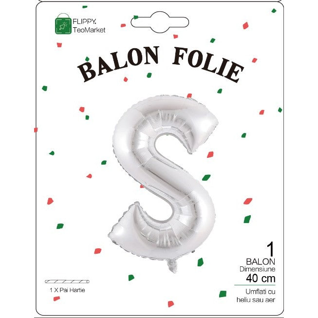 Balon Folie Metalizata Litera S, 40 Cm, Umflati Cu Heliu Sau Aer, Ambalaj Individual, Pai Inclus - vivimall.ro