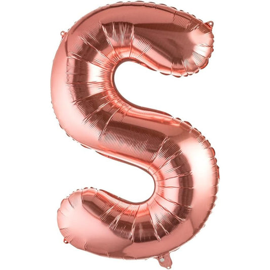 Balon Folie Metalizata Litera S, Vivimall, 80 cm, Umflati cu Heliu sau Aer, Ambalaj Individual, Pai inclus, Rose Gold - vivimall.ro