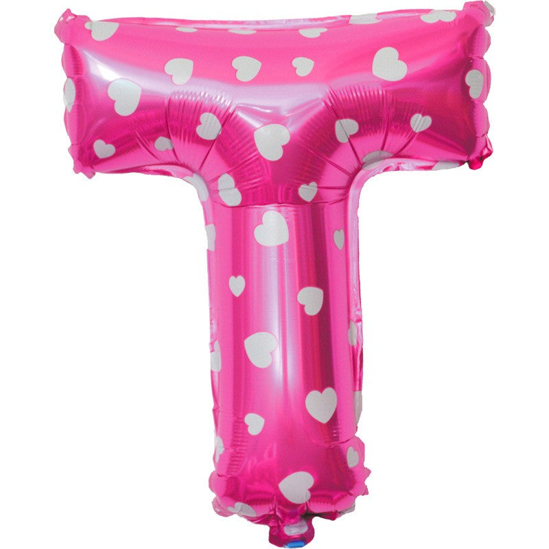 Balon Folie Metalizata Litera T, Vivimall, 40 cm, Cu Imprimeu Inimioare, Umflati cu Heliu sau Aer, Ambalaj Individual, Pai inclus, Roz - vivimall.ro