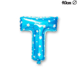 Balon Folie Metalizata Litera T, Vivimall, 40 cm, Cu Imprimeu Stelute, Umflati cu Heliu sau Aer, Ambalaj Individual, Pai inclus, Albastru - vivimall.ro