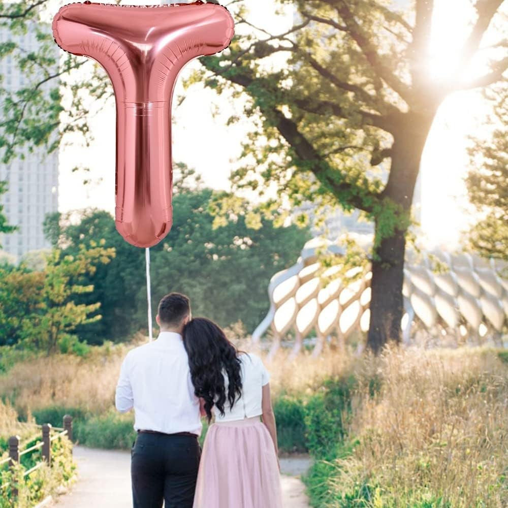 Balon Folie Metalizata Litera T, 80 Cm, Umflati Cu Heliu Sau Aer, Ambalaj Individual, Pai Inclus, Rose Gold - vivimall.ro