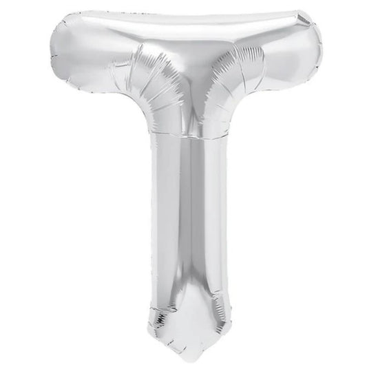 Balon Folie Metalizata Litera T, Vivimall, 80 cm, Umflati cu Heliu sau Aer, Ambalaj Individual, Pai inclus, Argintiu - vivimall.ro