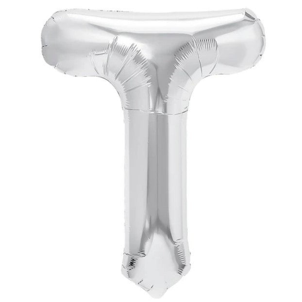 Balon Folie Metalizata Litera T, Vivimall, 80 cm, Umflati cu Heliu sau Aer, Ambalaj Individual, Pai inclus, Argintiu - vivimall.ro