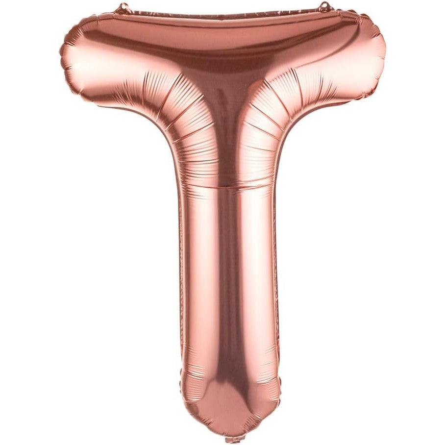 Balon Folie Metalizata Litera T, Vivimall, 80 cm, Umflati cu Heliu sau Aer, Ambalaj Individual, Pai inclus, Rose Gold - vivimall.ro