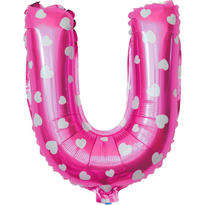 Balon Folie Metalizata Litera U, 40 Cm, Cu Imprimeu Inimioare, Umflati Cu Heliu Sau Aer, Ambalaj Individual, Pai Inclus - vivimall.ro