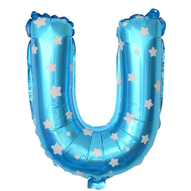 Balon Folie Metalizata Litera U, 40 Cm, Cu Imprimeu Stelute, Umflati Cu Heliu Sau Aer, Ambalaj Individual, Pai Inclus - vivimall.ro