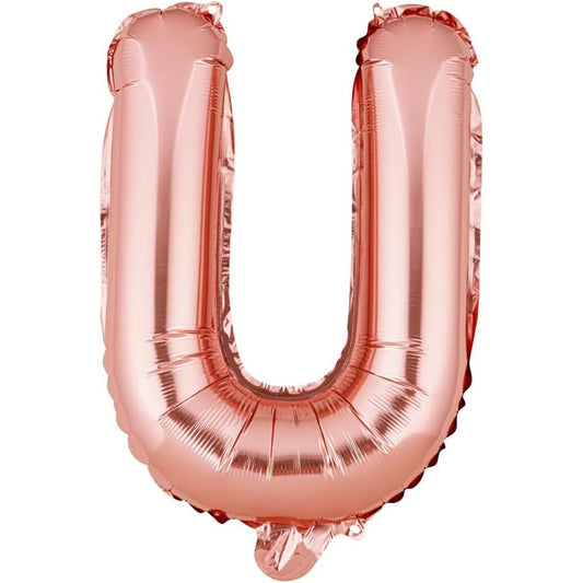 Balon Folie Metalizata Litera U, Vivimall, 40 cm, Umflati cu Heliu sau Aer, Ambalaj Individual, Pai inclus, Rose Gold - vivimall.ro