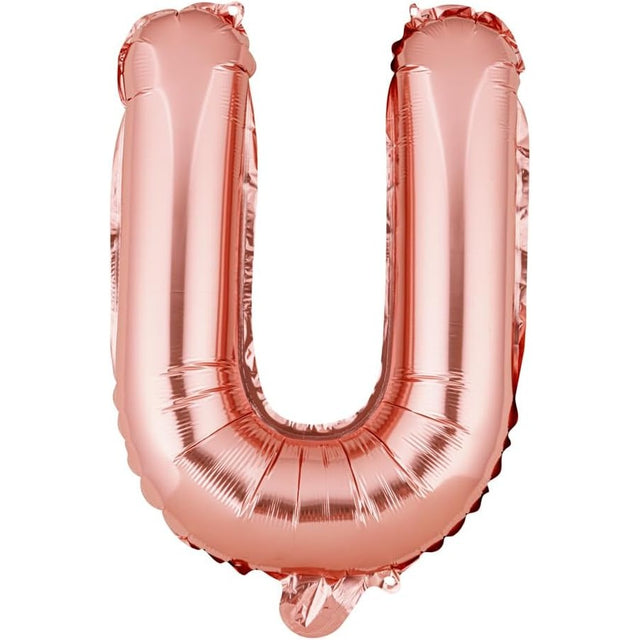 Balon Folie Metalizata Litera U, Vivimall, 40 cm, Umflati cu Heliu sau Aer, Ambalaj Individual, Pai inclus, Rose Gold - vivimall.ro