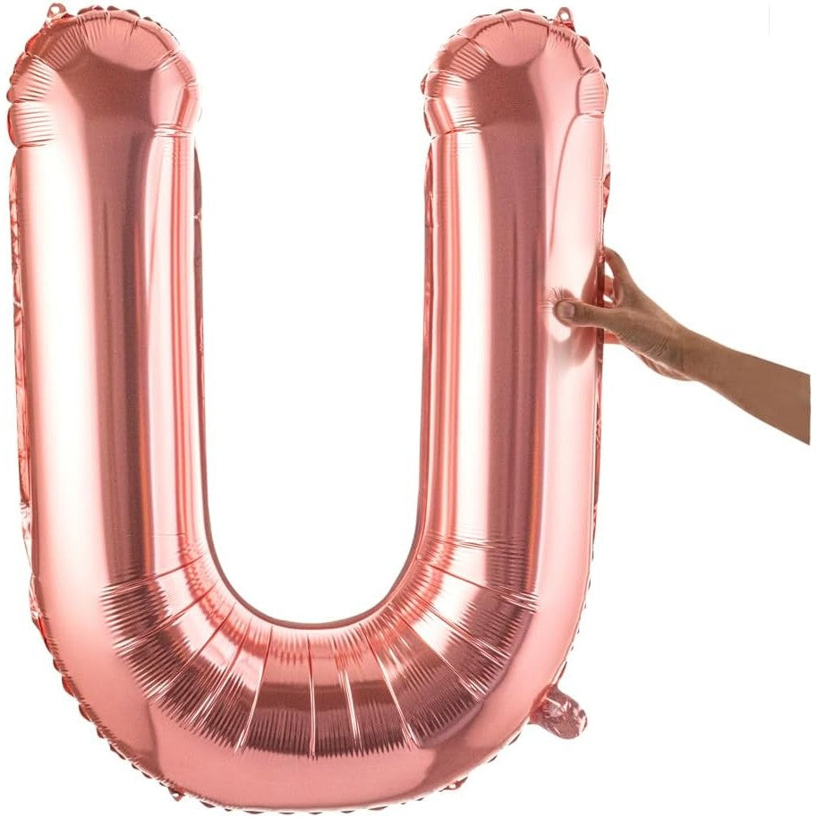 Balon Folie Metalizata Litera U, 80 Cm, Umflati Cu Heliu Sau Aer, Ambalaj Individual, Pai Inclus, Rose Gold - vivimall.ro