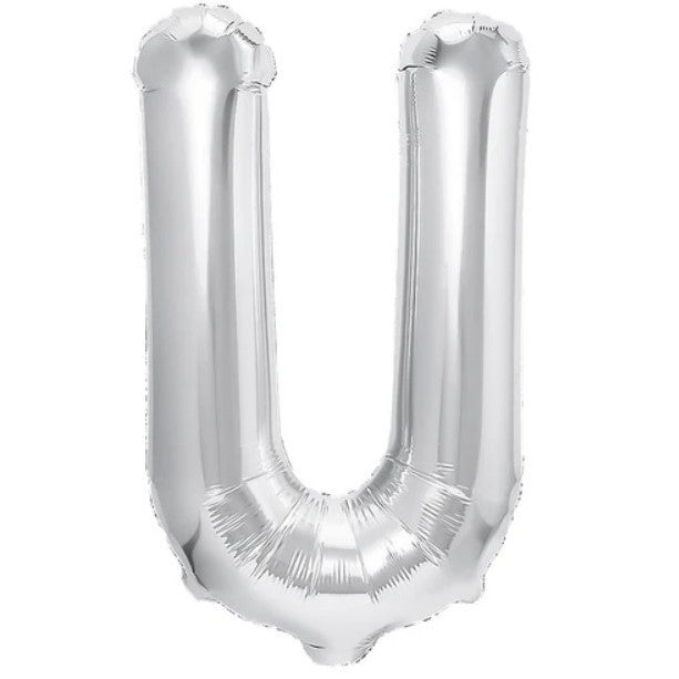 Balon Folie Metalizata Litera U, Vivimall, 80 cm, Umflati cu Heliu sau Aer, Ambalaj Individual, Pai inclus, Argintiu - vivimall.ro