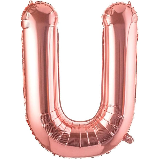 Balon Folie Metalizata Litera U, 80 Cm, Umflati Cu Heliu Sau Aer, Ambalaj Individual, Pai Inclus, Rose Gold - vivimall.ro