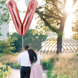 Balon Folie Metalizata Litera V, Vivimall, 100 cm, Umflati cu Heliu sau Aer, Ambalaj Individual, Pai inclus, Rose Gold - vivimall.ro