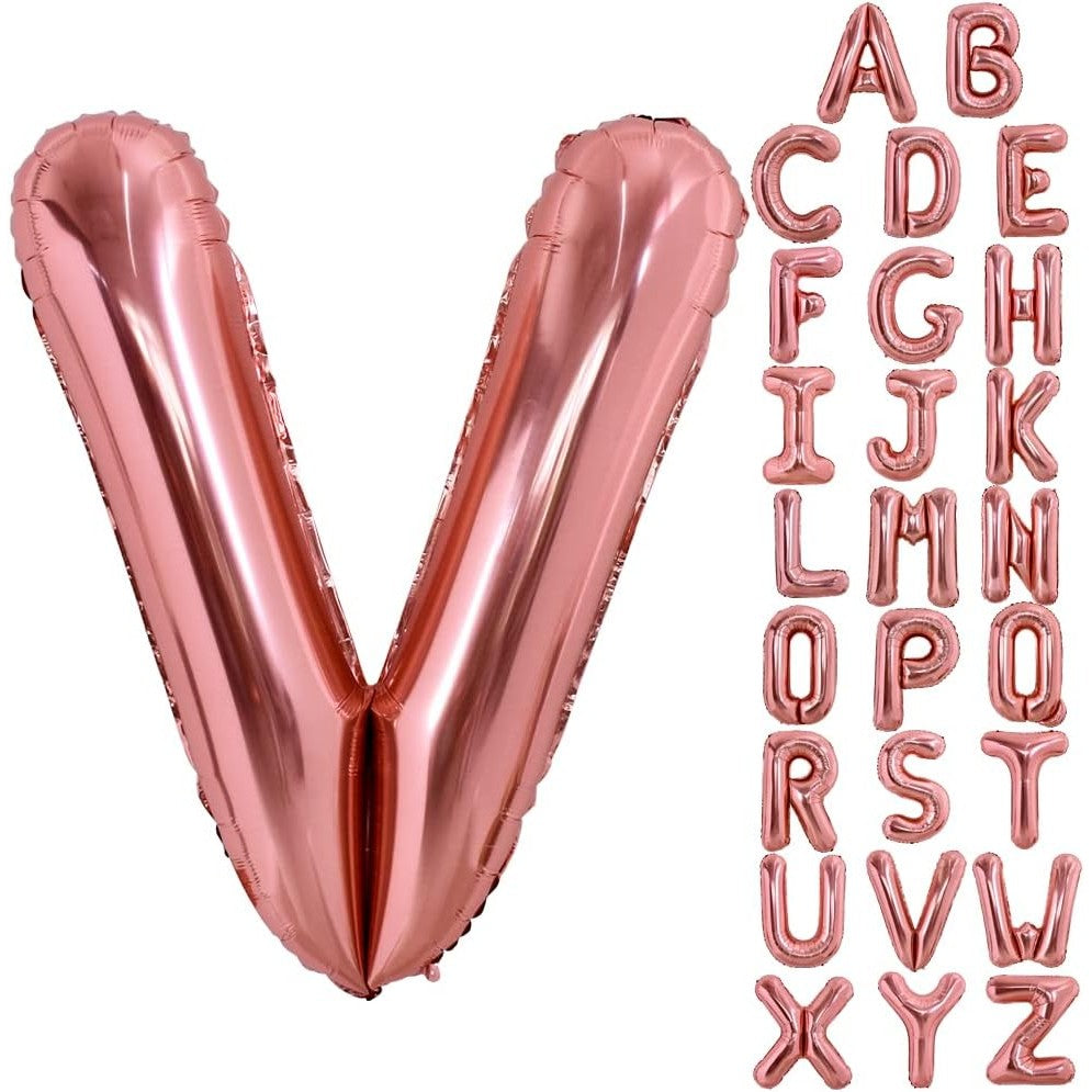 Balon Folie Metalizata Litera V, Vivimall, 100 cm, Umflati cu Heliu sau Aer, Ambalaj Individual, Pai inclus, Rose Gold - vivimall.ro