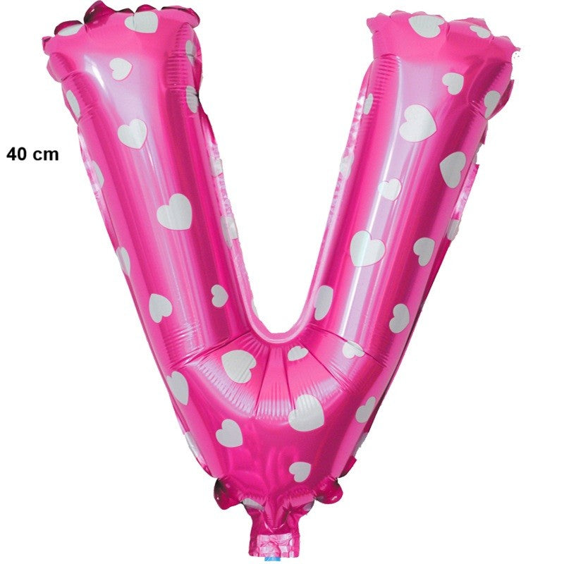 Balon Folie Metalizata Litera V, 40 Cm, Cu Imprimeu Inimioare, Umflati Cu Heliu Sau Aer, Ambalaj Individual, Pai Inclus - vivimall.ro