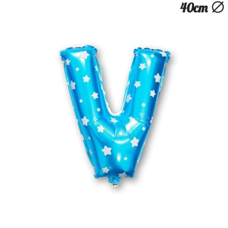 Balon Folie Metalizata Litera V, 40 Cm, Cu Imprimeu Stelute, Umflati Cu Heliu Sau Aer, Ambalaj Individual, Pai Inclus - vivimall.ro