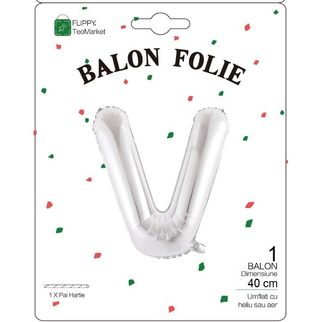 Balon Folie Metalizata Litera V, 40 Cm, Umflati Cu Heliu Sau Aer, Ambalaj Individual, Pai Inclus - vivimall.ro