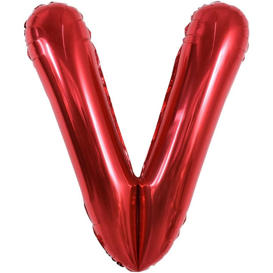 Balon Folie Metalizata Litera V, Vivimall, 40 cm, Umflati cu Heliu sau Aer, Ambalaj Individual, Pai inclus, Rosu - vivimall.ro
