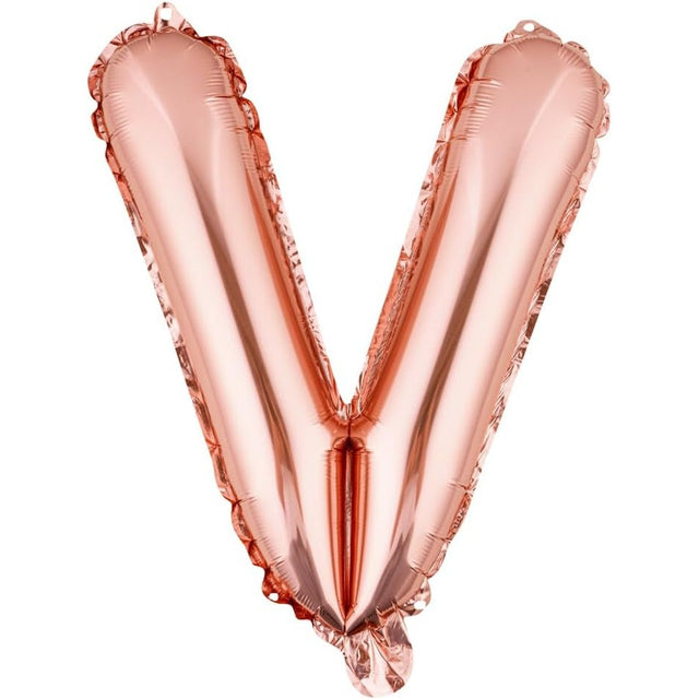 Balon Folie Metalizata Litera V, Vivimall, 40 cm, Umflati cu Heliu sau Aer, Ambalaj Individual, Pai inclus, Rose Gold - vivimall.ro