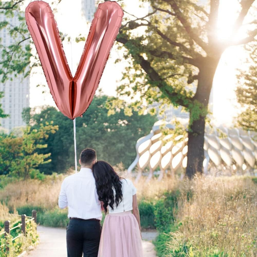 Balon Folie Metalizata Litera V, 80 Cm, Umflati Cu Heliu Sau Aer, Ambalaj Individual, Pai Inclus, Rose Gold - vivimall.ro