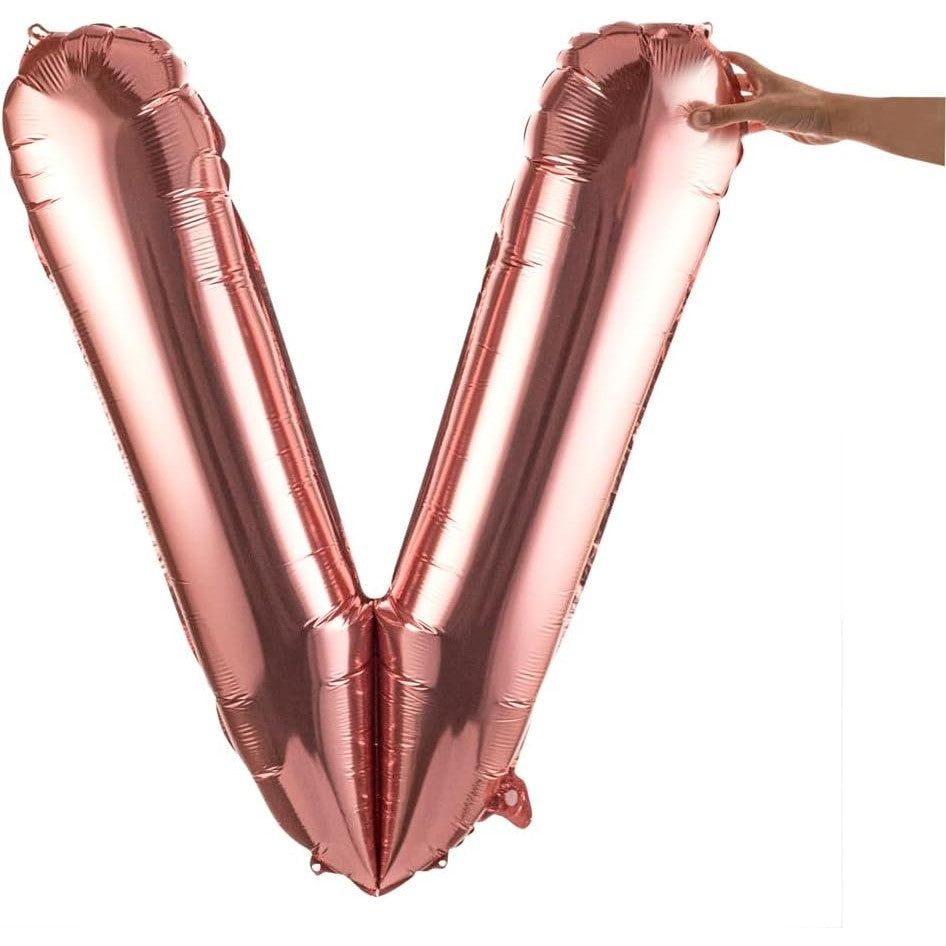 Balon Folie Metalizata Litera V, 80 Cm, Umflati Cu Heliu Sau Aer, Ambalaj Individual, Pai Inclus, Rose Gold - vivimall.ro