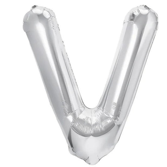 Balon Folie Metalizata Litera V, Vivimall, 80 cm, Umflati cu Heliu sau Aer, Ambalaj Individual, Pai inclus, Argintiu - vivimall.ro