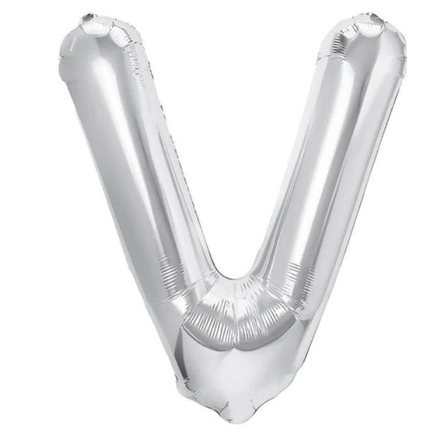 Balon Folie Metalizata Litera V, Vivimall, 80 cm, Umflati cu Heliu sau Aer, Ambalaj Individual, Pai inclus, Argintiu - vivimall.ro