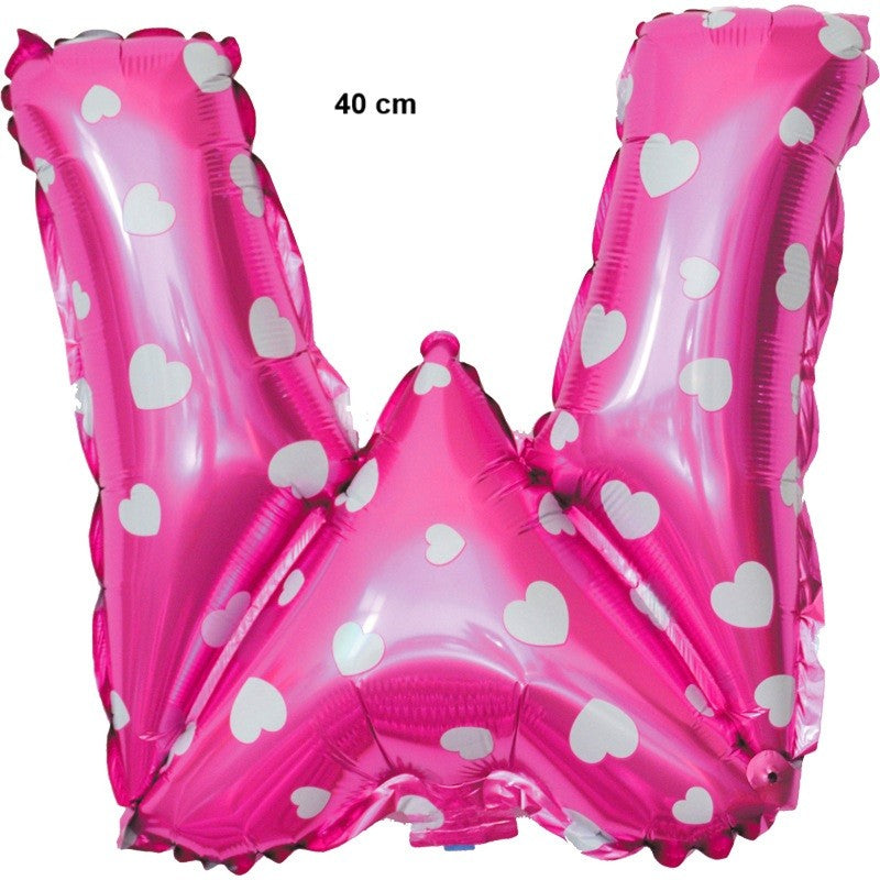 Balon Folie Metalizata Litera W, 40 Cm, Cu Imprimeu Inimioare, Umflati Cu Heliu Sau Aer, Ambalaj Individual, Pai Inclus - vivimall.ro