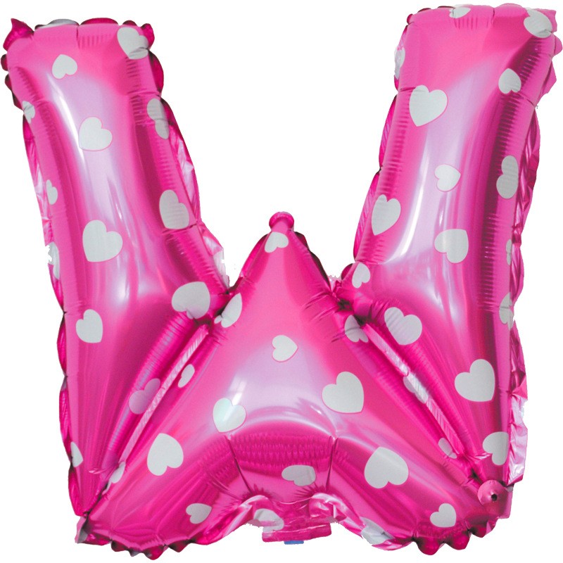 Balon Folie Metalizata Litera W, 40 Cm, Cu Imprimeu Inimioare, Umflati Cu Heliu Sau Aer, Ambalaj Individual, Pai Inclus - vivimall.ro