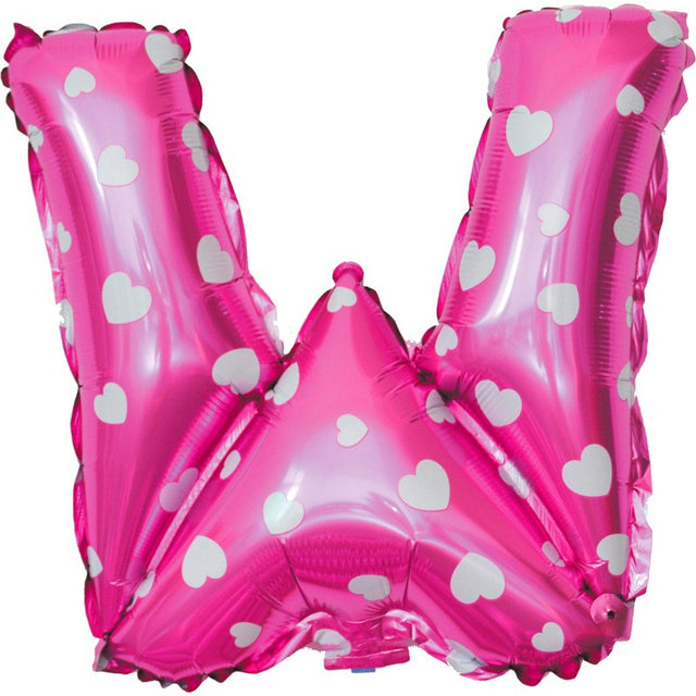 Balon Folie Metalizata Litera W, 40 Cm, Cu Imprimeu Inimioare, Umflati Cu Heliu Sau Aer, Ambalaj Individual, Pai Inclus - vivimall.ro