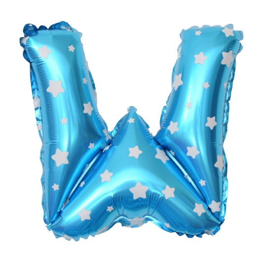Balon Folie Metalizata Litera W, Vivimall, 40 cm, Cu Imprimeu Stelute, Umflati cu Heliu sau Aer, Ambalaj Individual, Pai inclus, Albastru - vivimall.ro