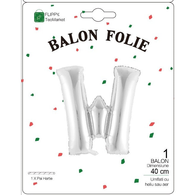 Balon Folie Metalizata Litera W, 40 Cm, Umflati Cu Heliu Sau Aer, Ambalaj Individual, Pai Inclus - vivimall.ro