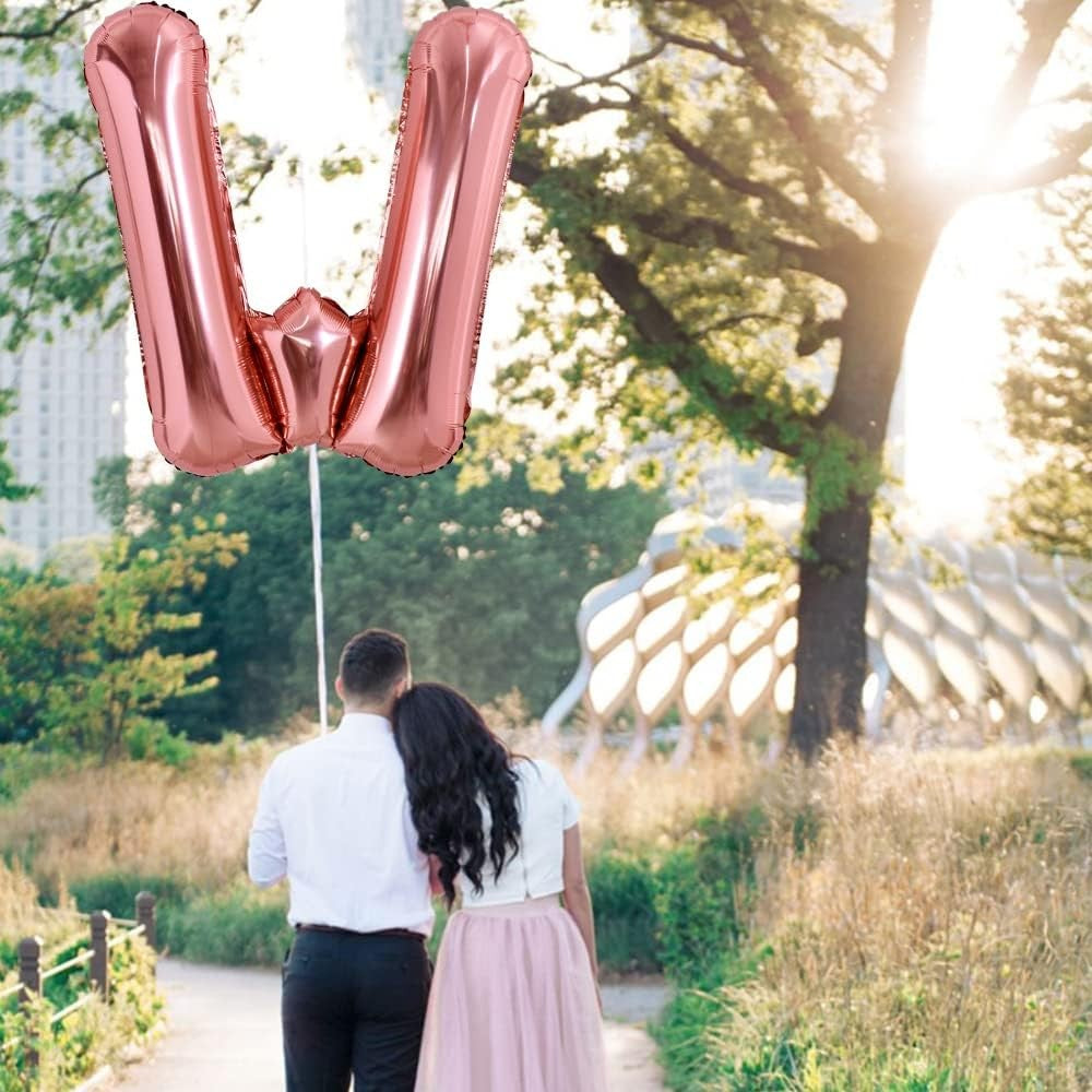 Balon Folie Metalizata Litera W, 80 Cm, Umflati Cu Heliu Sau Aer, Ambalaj Individual, Pai Inclus, Rose Gold - vivimall.ro