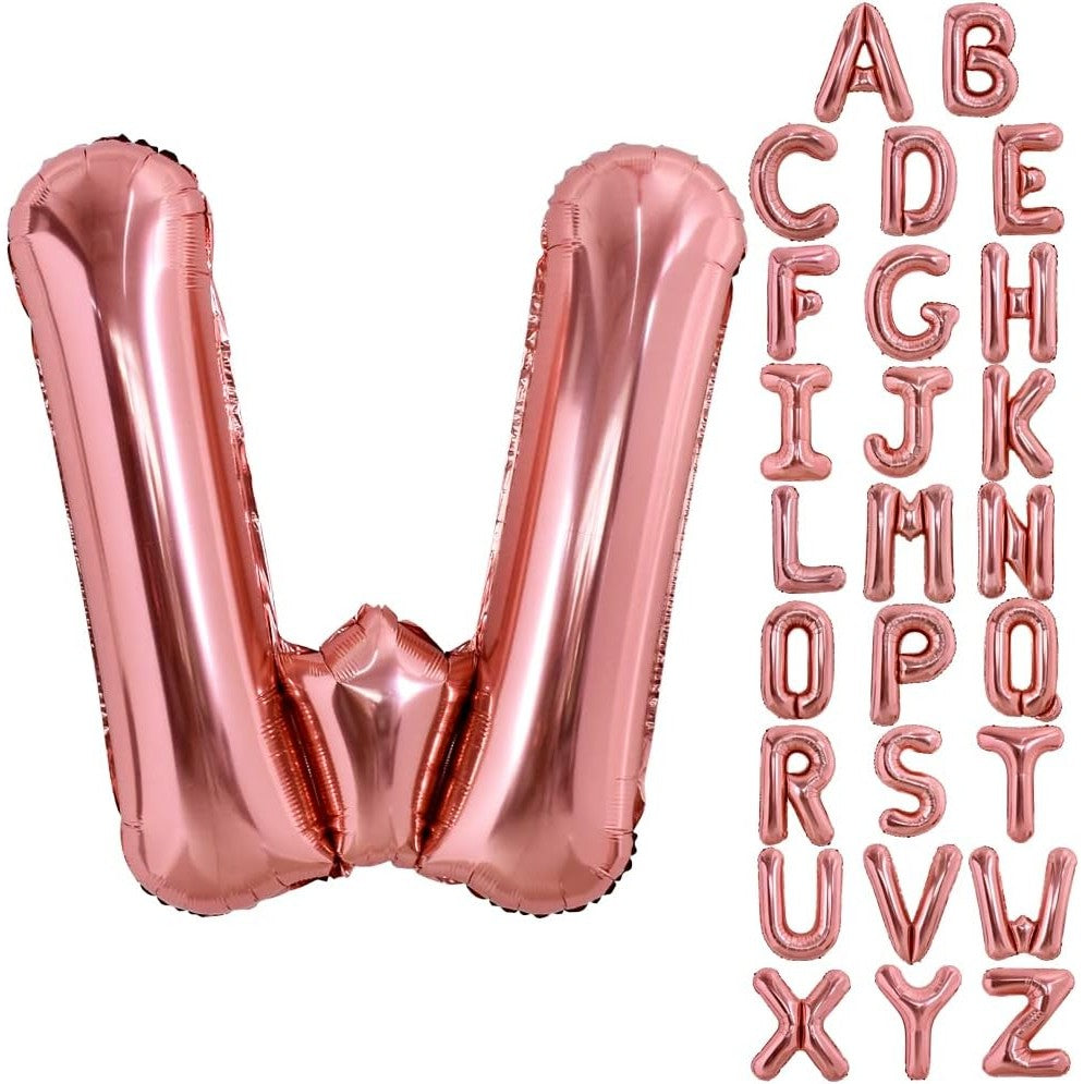 Balon Folie Metalizata Litera W, Vivimall, 80 cm, Umflati cu Heliu sau Aer, Ambalaj Individual, Pai inclus, Rose Gold - vivimall.ro