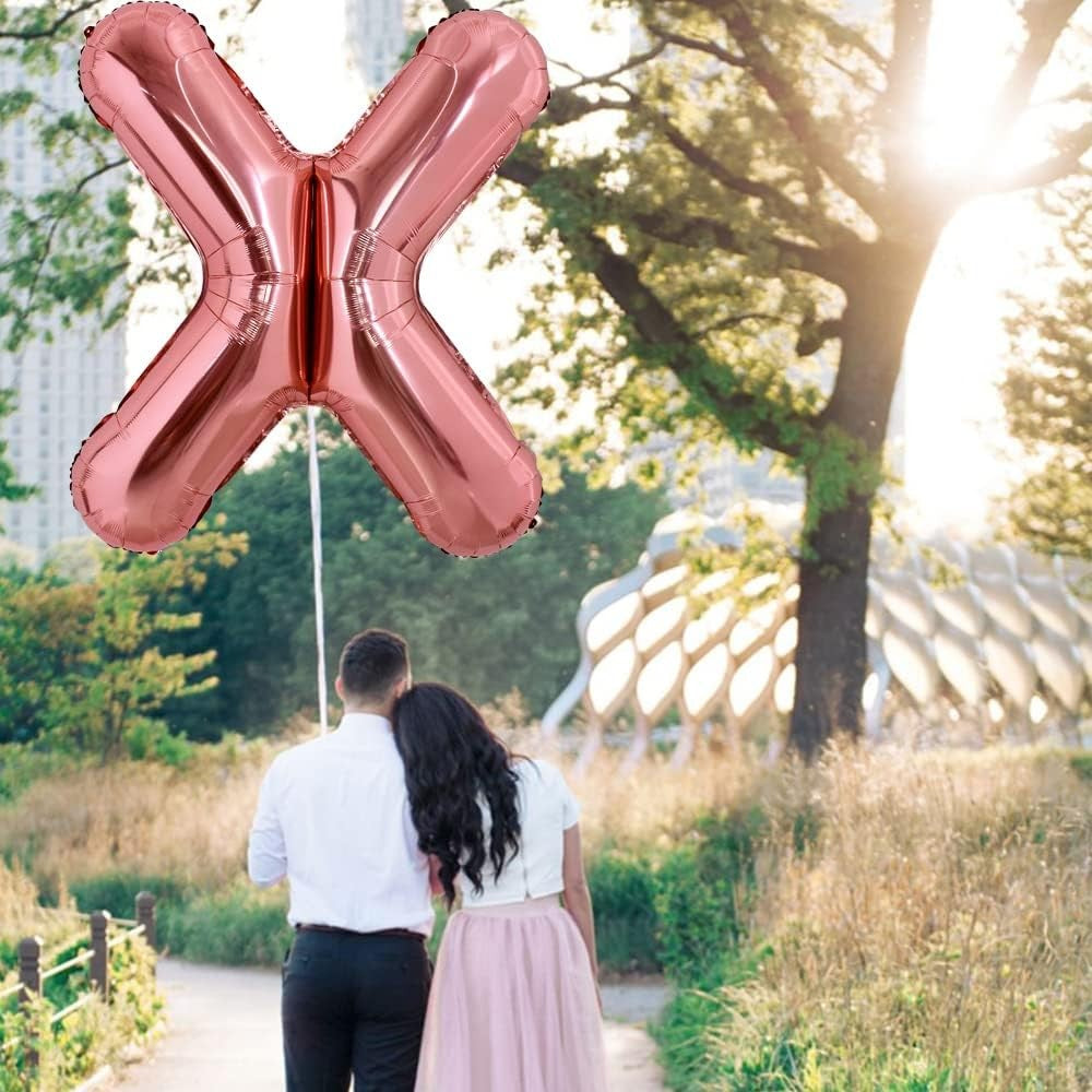 Balon Folie Metalizata Litera X, Vivimall, 100 cm, Umflati cu Heliu sau Aer, Ambalaj Individual, Pai inclus, Rose Gold - vivimall.ro