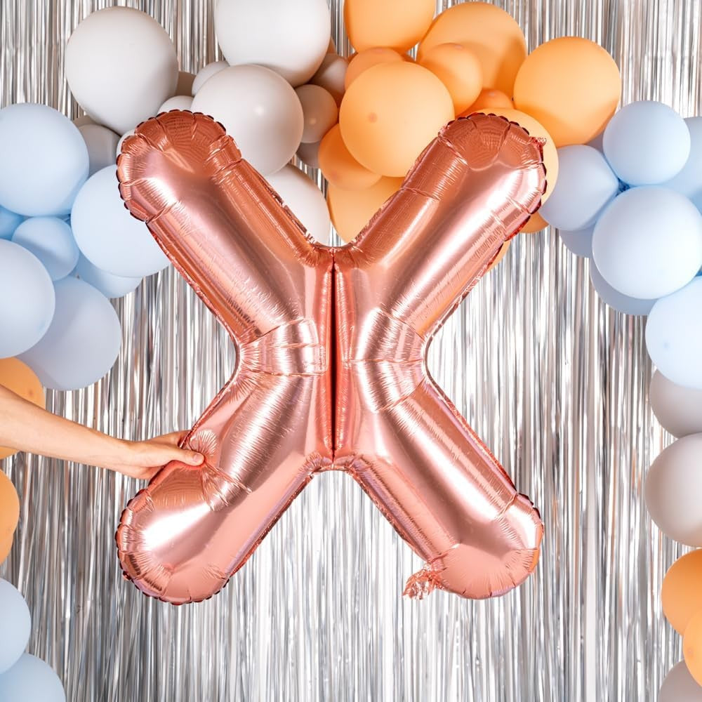 Balon Folie Metalizata Litera X, 100 Cm, Umflati Cu Heliu Sau Aer, Ambalaj Individual, Pai Inclus, Rose Gold - vivimall.ro