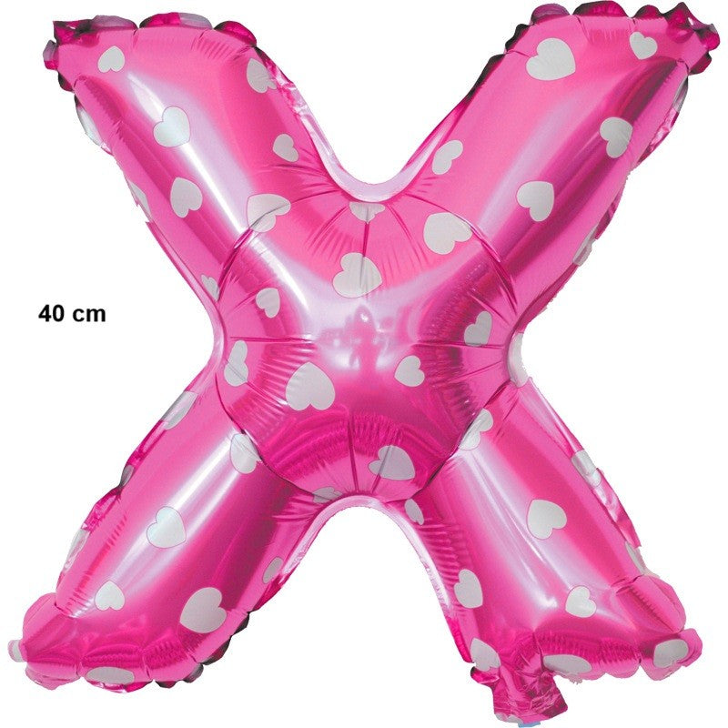 Balon Folie Metalizata Litera X, 40 Cm, Cu Imprimeu Inimioare, Umflati Cu Heliu Sau Aer, Ambalaj Individual, Pai Inclus - vivimall.ro