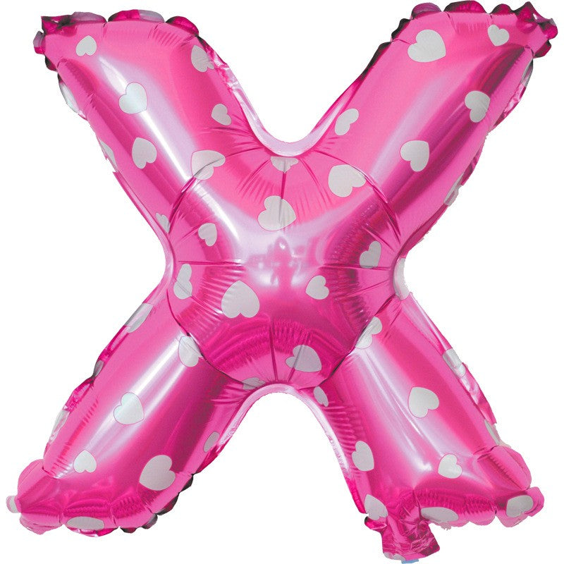 Balon Folie Metalizata Litera X, 40 Cm, Cu Imprimeu Inimioare, Umflati Cu Heliu Sau Aer, Ambalaj Individual, Pai Inclus - vivimall.ro