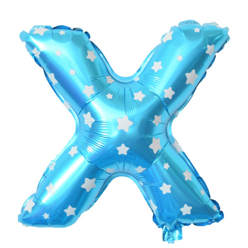 Balon Folie Metalizata Litera X, Vivimall, 40 cm, Cu Imprimeu Stelute, Umflati cu Heliu sau Aer, Ambalaj Individual, Pai inclus, Albastru - vivimall.ro