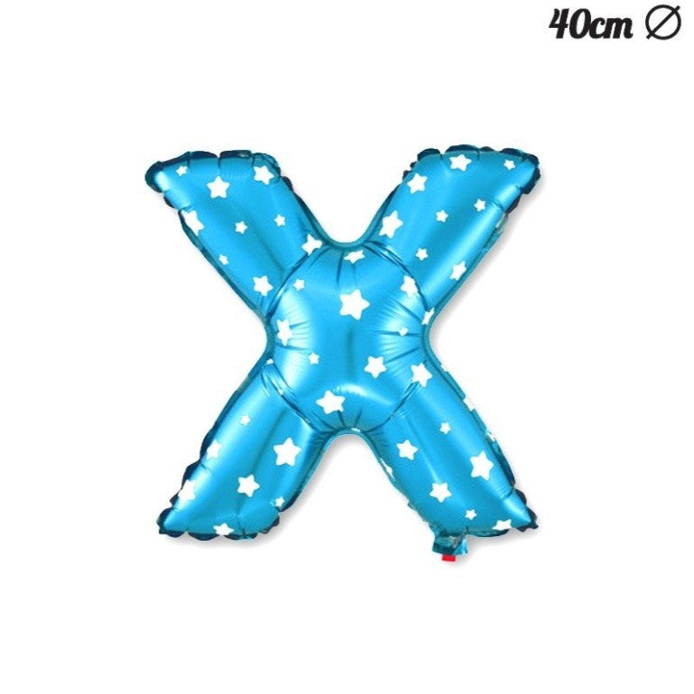 Balon Folie Metalizata Litera X, Vivimall, 40 cm, Cu Imprimeu Stelute, Umflati cu Heliu sau Aer, Ambalaj Individual, Pai inclus, Albastru - vivimall.ro