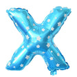 Balon Folie Metalizata Litera X, Vivimall, 40 cm, Cu Imprimeu Stelute, Umflati cu Heliu sau Aer, Ambalaj Individual, Pai inclus, Albastru - vivimall.ro